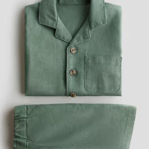 Alternative view of Boys Green 2-Piece Linen-Blend Shirt with Shorts
