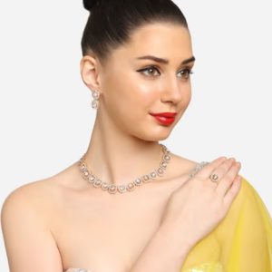 Alternative view of Gold Tone Kundan & Dazzling AD Necklace Earring & Ring -ZPFK16772 (Set of 3)
