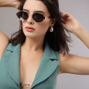 Grey UV Protection Oval Full Rim Casual Women Sunglass - VS 2301-Gold Grey (40)