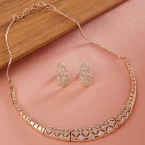 Rose Gold Cubic Zirconia Party Bling Necklace & Earring Set-ZPFK15274