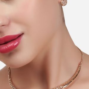 Alternative view of Rose Gold Cubic Zirconia Party Bling Necklace & Earring Set-ZPFK15274