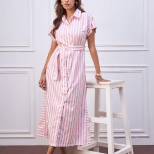 Women's Pink Stripe Cotton Maxi Dress